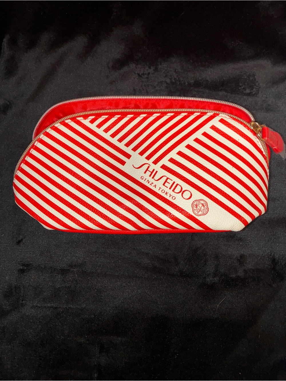 Shiseido Ginza Tokyo Red & White Striped Cosmetic Pouch